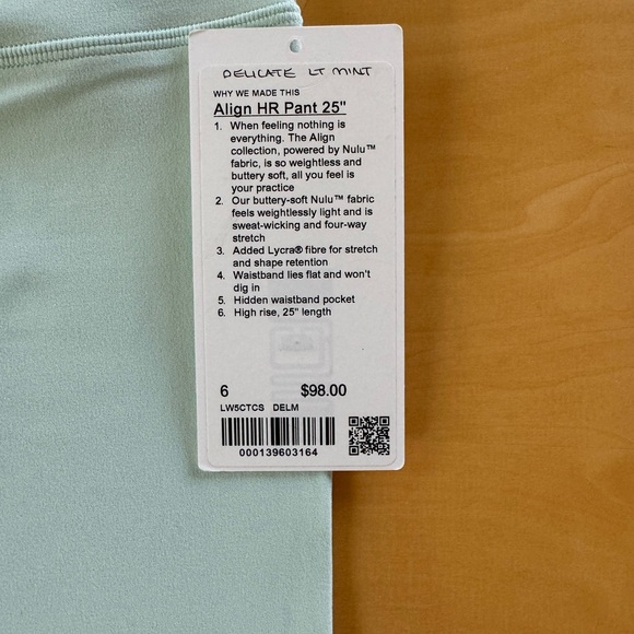 NWOT Lululemon 6 Align HR Crop 21” Light Mint Yoga - Picture 3 of 3